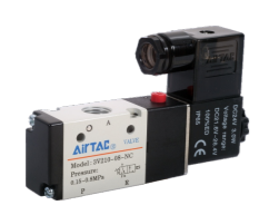 AIRTAC CONTROL VALVE, 3V2 22MM WIDE SERIES, SINGLE SOLENOID 3 WAY 2 POSITION N.C. 220 VAC, 1/8"NPT, HARDWIRED